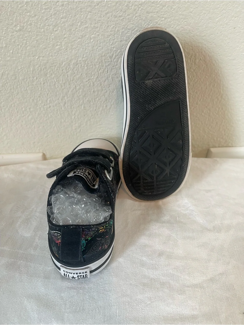 Converse Kids Black Low-Top Sneakers with Multicolor Butterflies Details